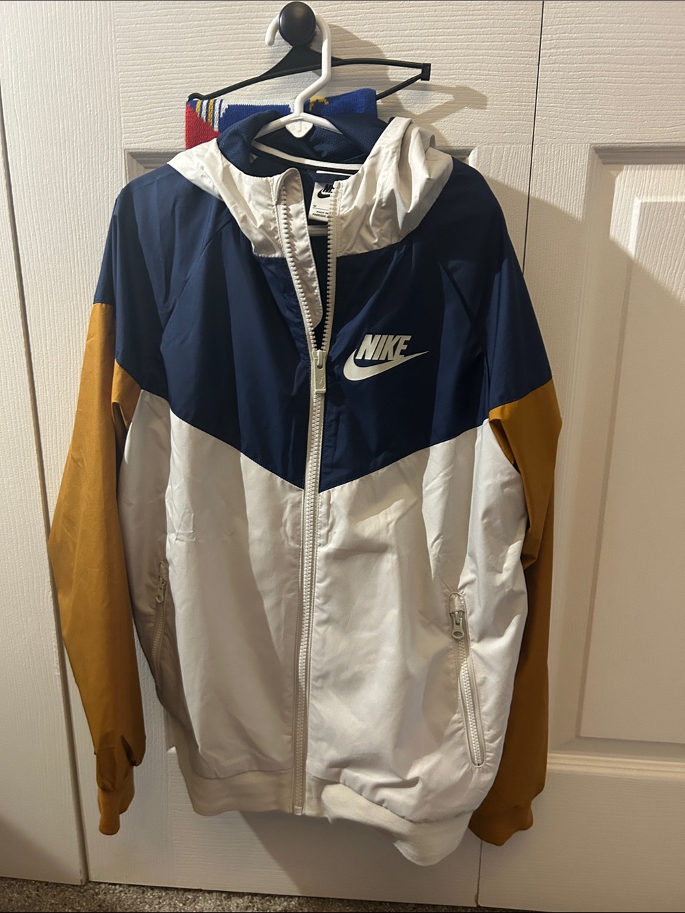 Nike Kids' Colorblock Hooded Windbreaker Jacket - Navy/White/Gold